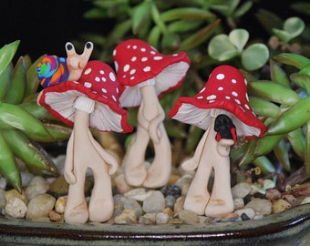 Fairy Garden Sculpted Clay Mushroom Men Figurines