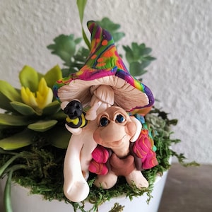Fairy Garden Decor, Tortoise Decor, Mushroom Gift, Gift for Her, Garden Lover, Hippie Style, Polymer Clay Figurine, Succulent Decor
