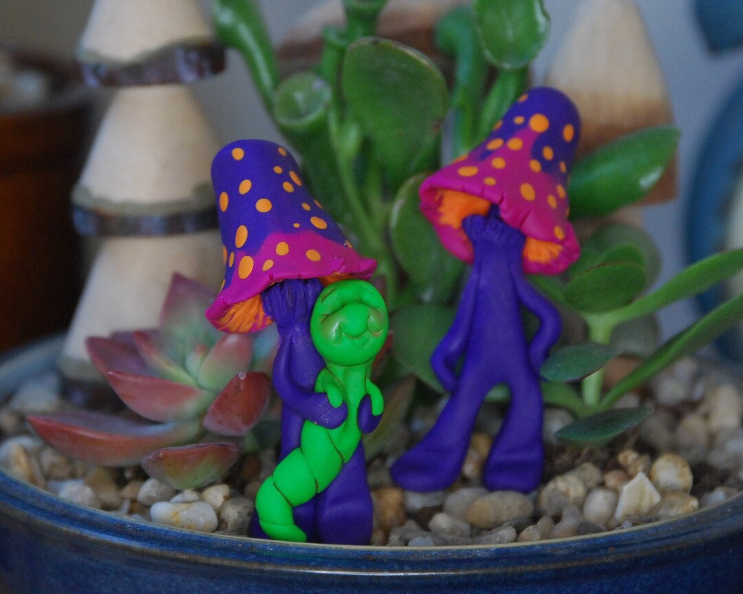 Handmade Polymer Clay Mushroom Figurine: Purple & Pink Fairy Garden ...