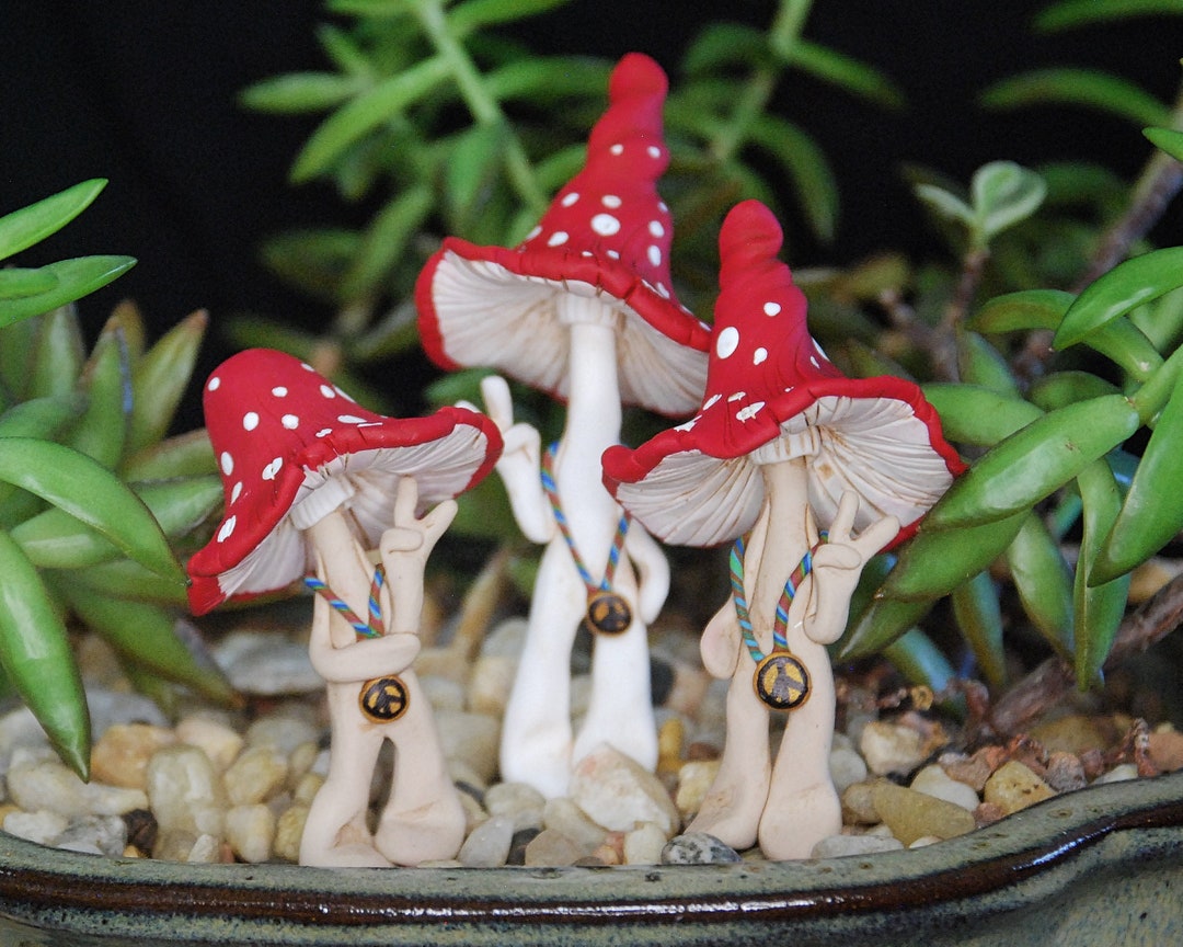 Fairy Garden Polymer Clay Sculpted Hippie Mushroom Men With Red Caps - Etsy
