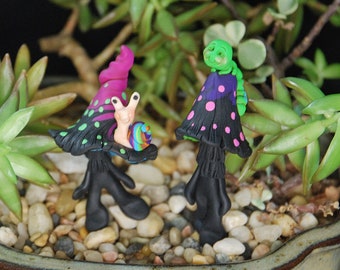 Sculpted Polymer Clay Inky Cap Mushroom Men for your Miniature Garden