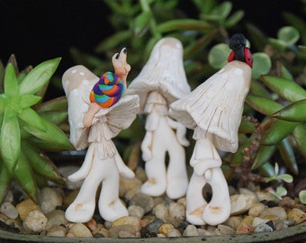 Sculpted Polymer Clay Fairy Inkcap Mushroom Girls for your Miniature Garden