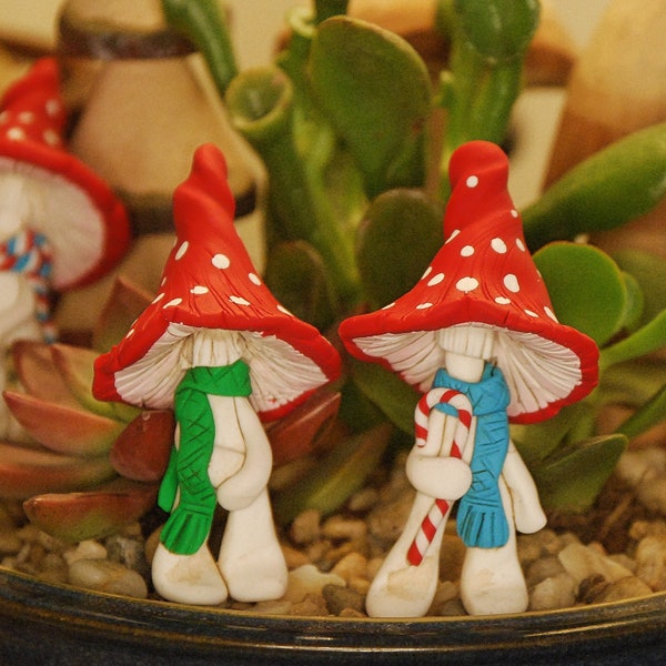Whimsical Winter Mushroom Men for your miniature garden