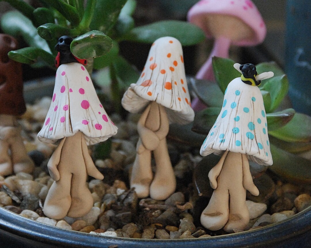 Polymer Clay Mushroom Garden Decor: Miniature Fairy Garden Gnome - Etsy