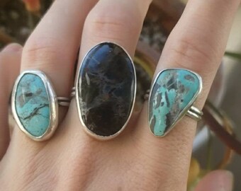 Sterling silver, Natural Gemstone Summer Statement Rings