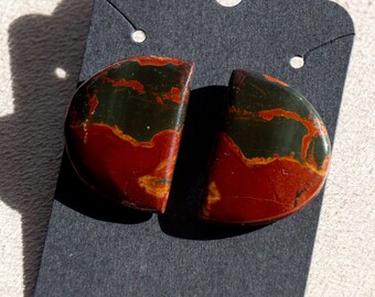 Mars Halfmoon Earrings, 100% Natural Pilbara Jasper Handmade Art Deco Style, Statement Stud Earrings