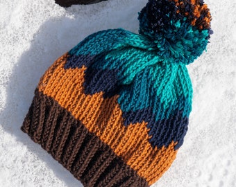 Abstract Mountain Vista, Handknit, Handmade Fair Isle hat, perfect beanie for skiing, hiking, and camping.