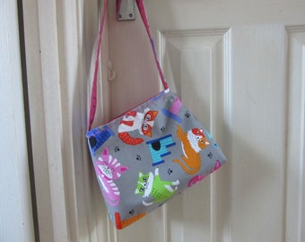 Girls Cat Handbag: Reversible Mini Tote, Cute Shoulder Bag