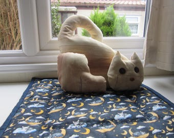 Navy catnip carrier liner, cat play mat,  kitten basket pad,  square kitty pillow.