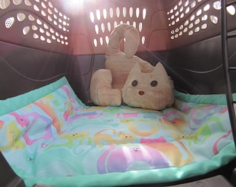 Sea-green catnip mat, Cozy calming cat blanket, Square carrier liner, Padded lap cover.