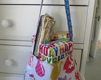 Cat Design Mini Tote Bag: Reversible Cotton Canvas Shoulder Bag, Girls Birthday Gift