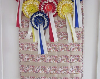 Cream Rosette Display Mat: Handmade Cotton Ribbon Hanger