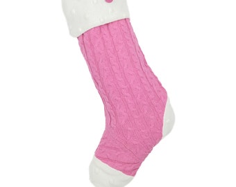 Handmade PIXIES classic knit Christmas stocking - raspberry pink + white - upcycled - lined - Neverland - Norskehuvia - NEW  #752