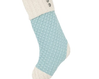 Handmade FLYING TRAPEZE classic knit Christmas stocking - aqua + cream - boutique - lined - Vintage Circus - Norskehuvia - NEW - #560