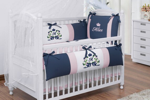 blue and pink crib bedding