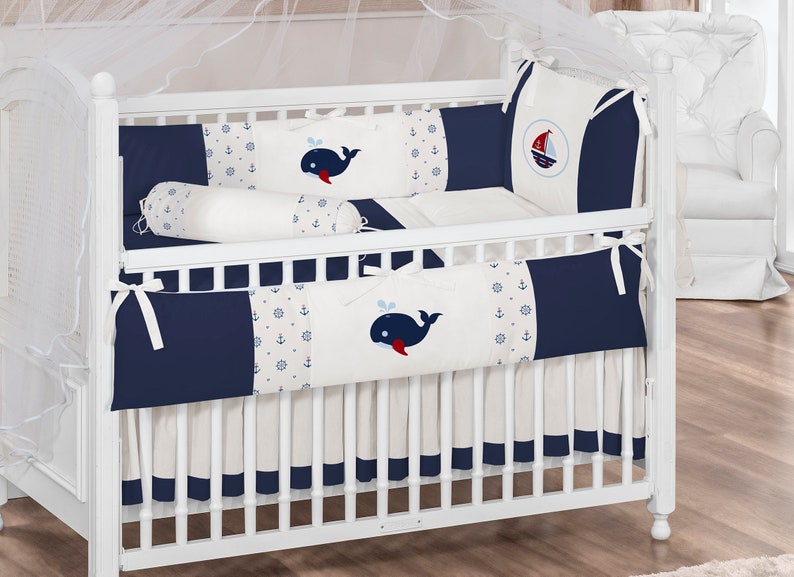Sailor Theme Navy Blue/Ivory Baby Boy 7pc Nursery Crib ...