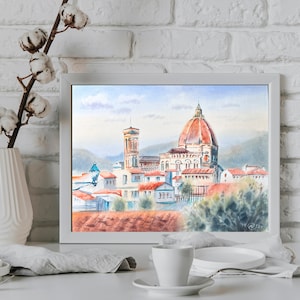 Florence Duomo Original Watercolor Painting: Italian Cityscape Art, 30x40cm