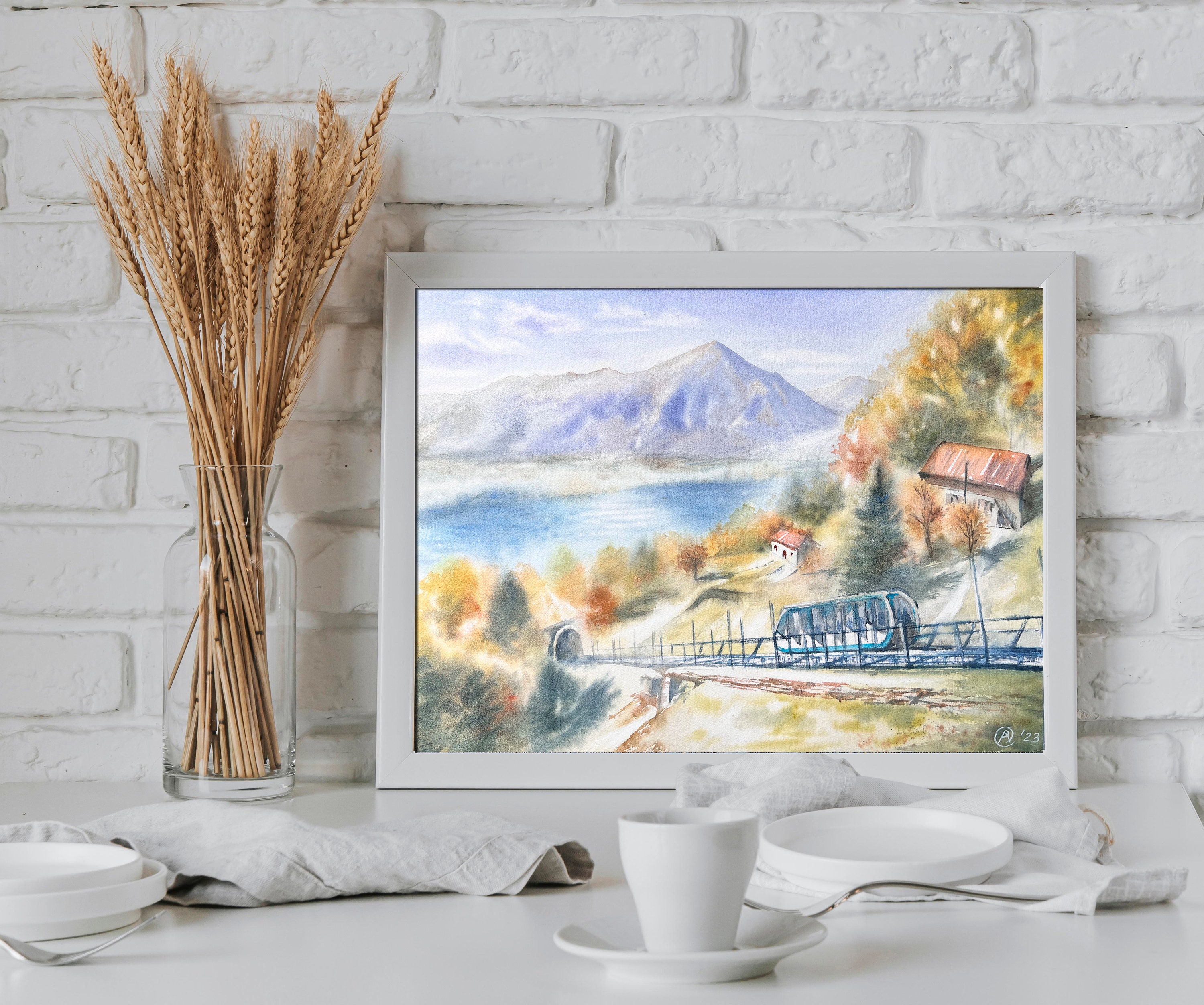 Original Watercolor Painting: Switzerland Beatenberg Autumn Landscape