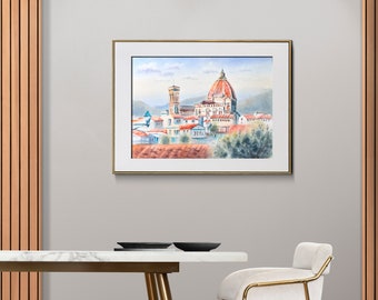 Italy Florence original watercolor painting Santa Maria del Fiore cathedral modern home decor Europe city wall art 30 x 40 cm paper Ukraine