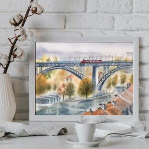 Bern Switzerland Watercolor Painting: Modern Cityscape Art, 30x40 cm