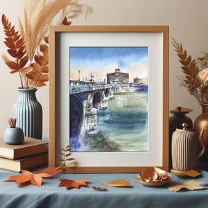 Italia dipinto originale acquerello ponte Sant'angelo ufficio decorazione da parete area della baia di Roma Europa città moderna arte da parete 30 x 40 carta Ucraina regalo