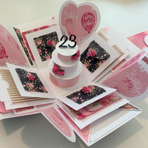 Personalized Birthday Cake Gift Box • Anniversary gift box • Wife, Parents, Husband, Friends • Exploding box • Pop up card • Photo box