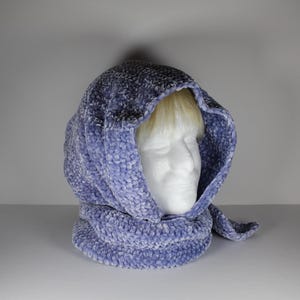 Purple Crochet Hooded Scarf, Velvet Crochet Scarf, Fantasy Lover Gift for Christmas, Cold Weather Gift for Women, Renaissance Faire Hood