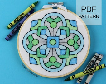 Modern Hand Embroidery Crayon Medallion PDF Pattern M03 Beginner friendly
