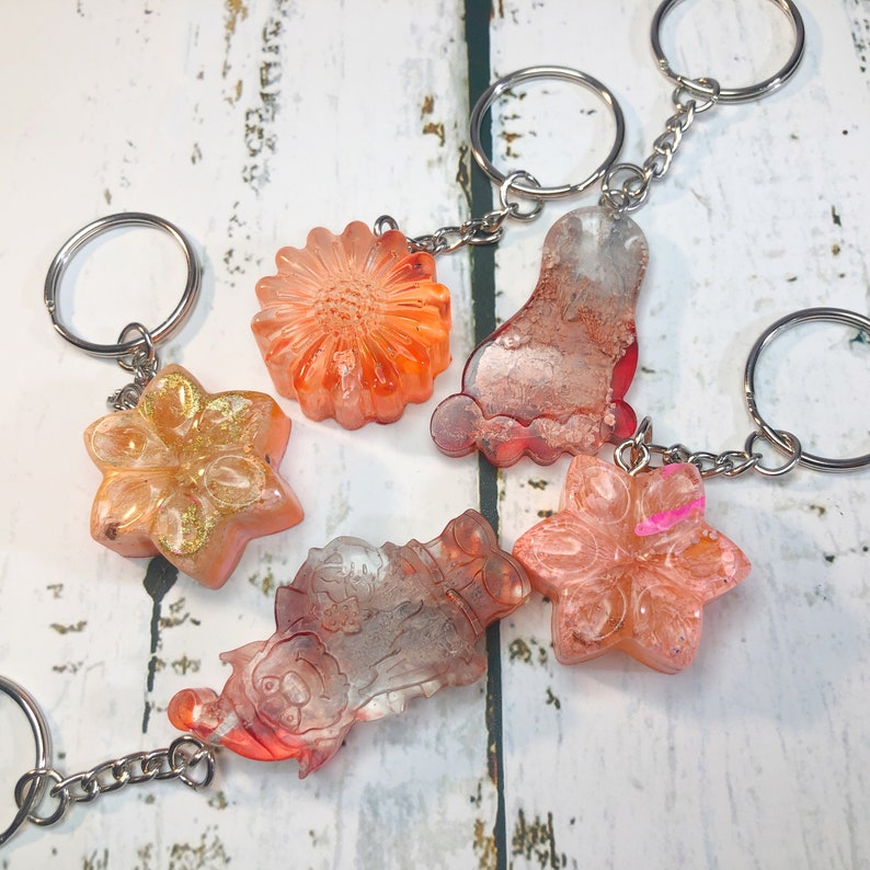 Resin Keychain Keyring Tangerine Orange Floral Key Fob Handbag Charm Zipper Pull Pick Me Up