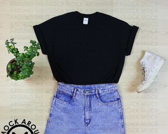 Black Shirt Mockup Jpeg Gildan Mockup Black Tucked In