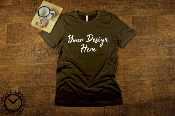 Download Free Army Khaki Military Green Shirt Mockup Jpeg Bella And Free Tshirt Psd Mockups Templates PSD Mockup Template