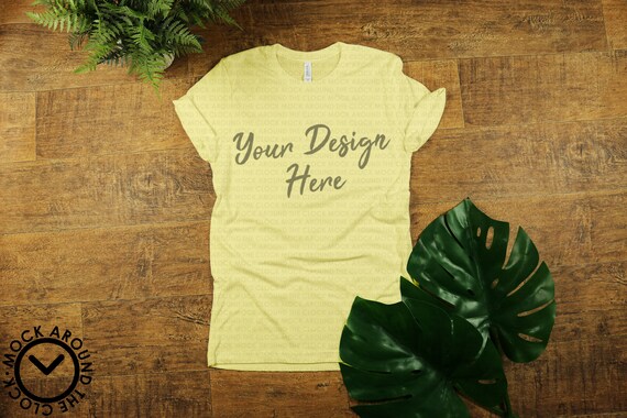 Free Yellow Bella And Canvas 3001 Mockup Shirt Mock Up (PSD) - Download