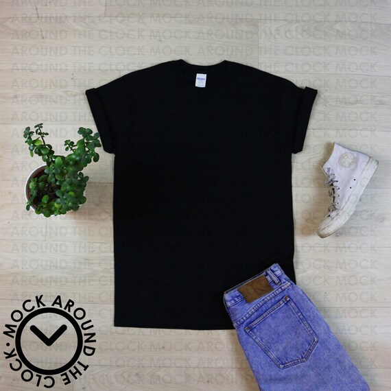 Black Shirt Mockup Jpeg Gildan Mockup Black Rolled Sleeves