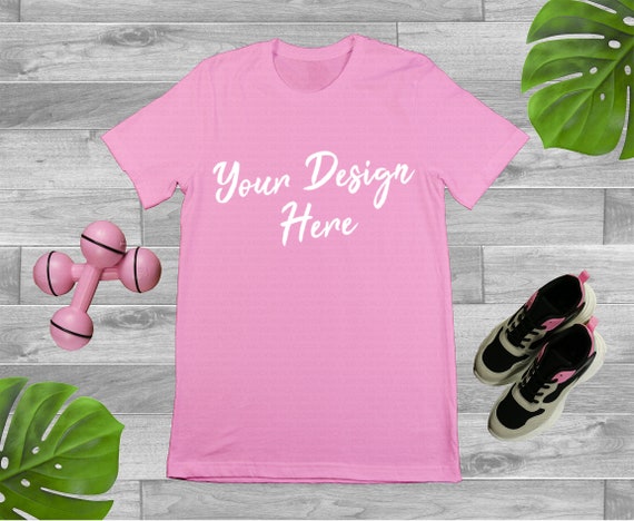 Download Plain Pink Gym Fitness Workout T-Shirt Mockup Gildan 6400 - POPULAR MOCKUPS, Free Downloads Template