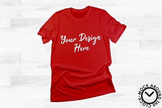 Download Free Plain Red No Tag Label T-Shirt Mockup Bella And (PSD ...