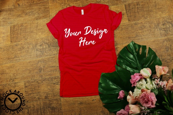 Download Red Bella And Canvas 3001 Mockup Shirt Mock Up Psd Mockup Hardback Book Psd Mockups Free Download PSD Mockup Templates