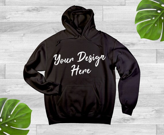 Plain Black Hoodie Jersey SweaT-Shirt Hooded Pullover Mockup Gildan