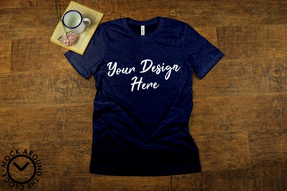 Heather Midnight Navy Bella And Canvas 3001 Mockup Shirt Mock Etsy