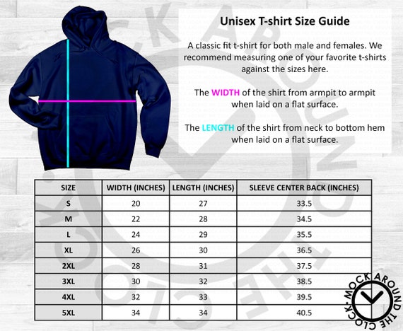 unisex size chart sweatshirt