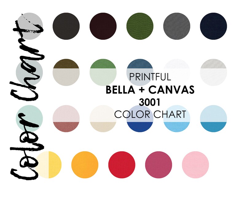 Download Color Chart for PRINTFUL Bella & Canvas 3001 T-shirt Colour | Etsy
