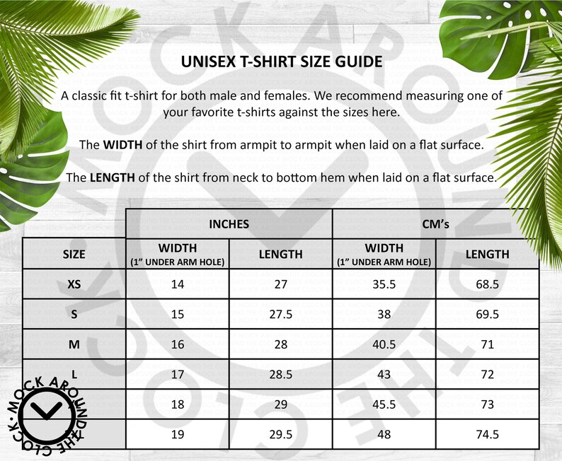 Etsy T Shirt Size Chart