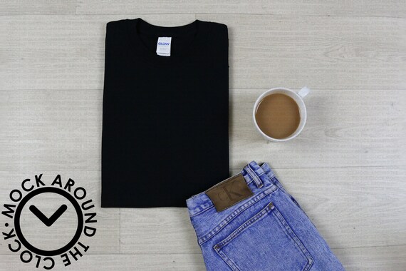 Download Black Folded Shirt Mockup Jpeg Gildan Mockup White Tucked In Etsy PSD Mockup Templates