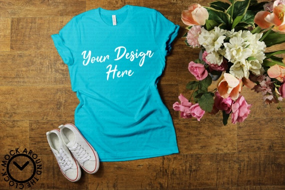 Turquoise Blue Bella And Canvas 3001 Mockup Shirt Mock Up Jpeg Etsy