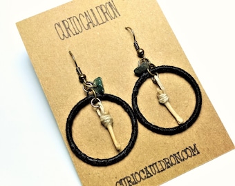 Vole Bone and Jasper Hoop Earrings, Pagan, Vulture Culture, Oddity, Witch Aesthetic, Nature Gift