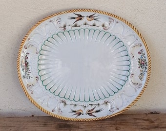 Serving plate, vintage Italian ceramic appetizer dish with birds, kitchen wall decor, table,