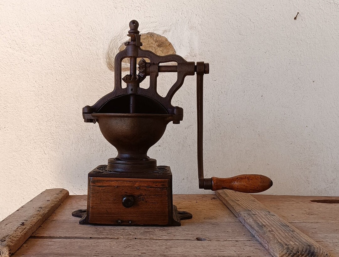 Large Antique Coffee Grinder in Cast Iron and Wood French Etsy