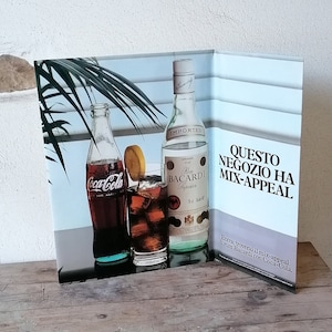 Coca Cola Bacardi Werbekarte 1982 Italienischer Jahrgang, Werbematerial, Bar Wanddeko, Werbeschild