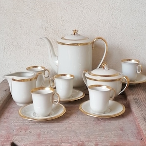 Hutschenreuther Hohenberg, antique German porcelain coffee service decorated with pure gold