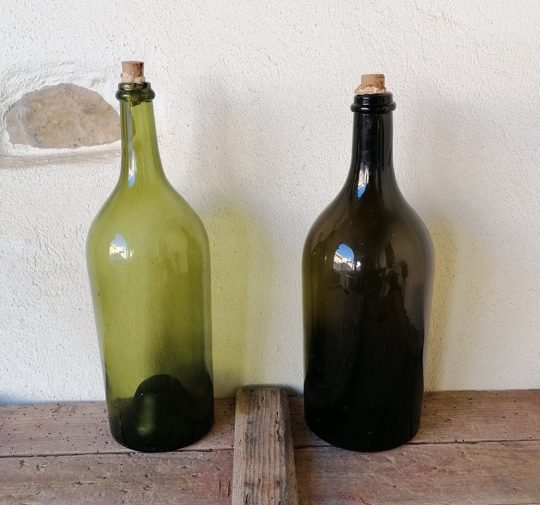 Vintage Italian 5 liter transparent glass wine bottle demijohn with