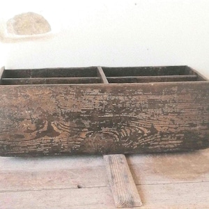 Grande boîte à outils italienne antique en bois, conteneur de rangement, boîte de rangement, tiroir vintage